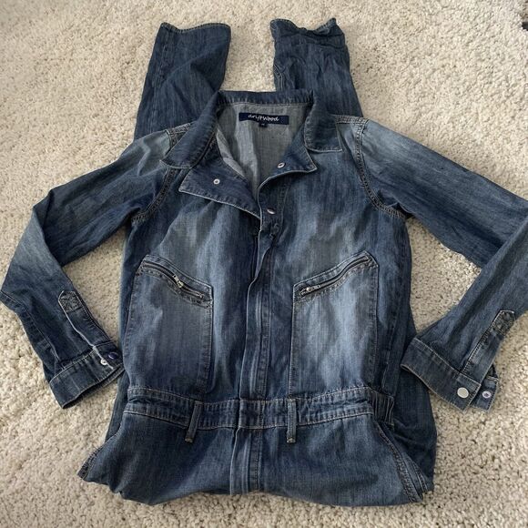 Free People Driftwood Jumpsuit Womens Sz M Blue Denim Coveralls 100% Cotton - Picture 6 of 6